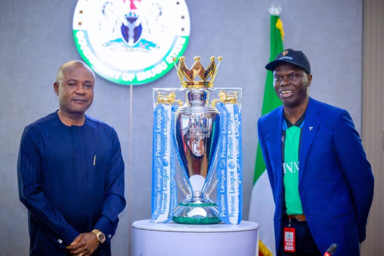 Enugu Governor Receives EPL Trophy, Seeks Guinness’ Partnership to Grow Sports